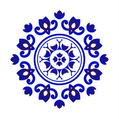 blue and white floral mandala