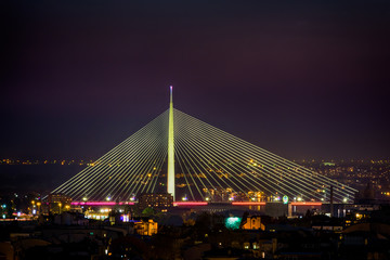 Fototapeta na wymiar Belgrade, Serbia - April 10, 2017: Ada bridge in Belgrade 