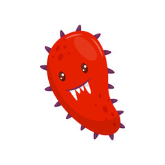 Fototapeta premium Red microbe with angry face, humanized bacteria cartoon character vector Illustration on a white background