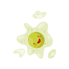 Cute funny cell with nucleus, humanized bacteria cartoon character vector Illustration on a white background