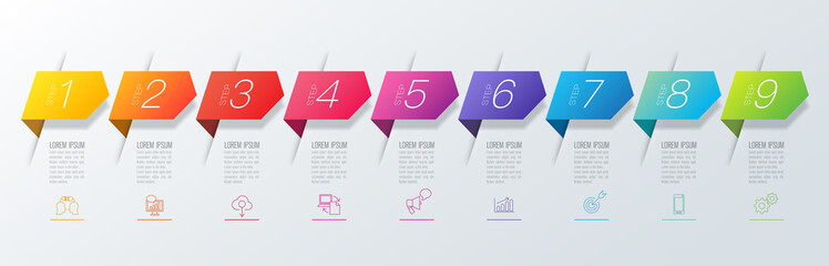 Infographics design vector and business icons with 9 options.