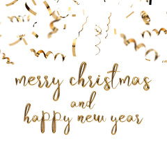 holidays golden hand written festive message with gold confetti, 3D Rendering