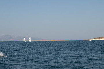 Fototapeta premium Two boats in the open sea