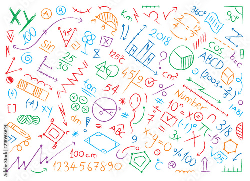 "mathematical symbols and shapes. colored math world hand drawing ...
