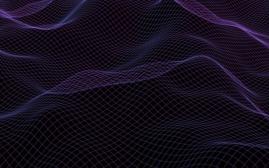 Abstract landscape background. Cyberspace purple grid. Hi-tech network. 3D illustration