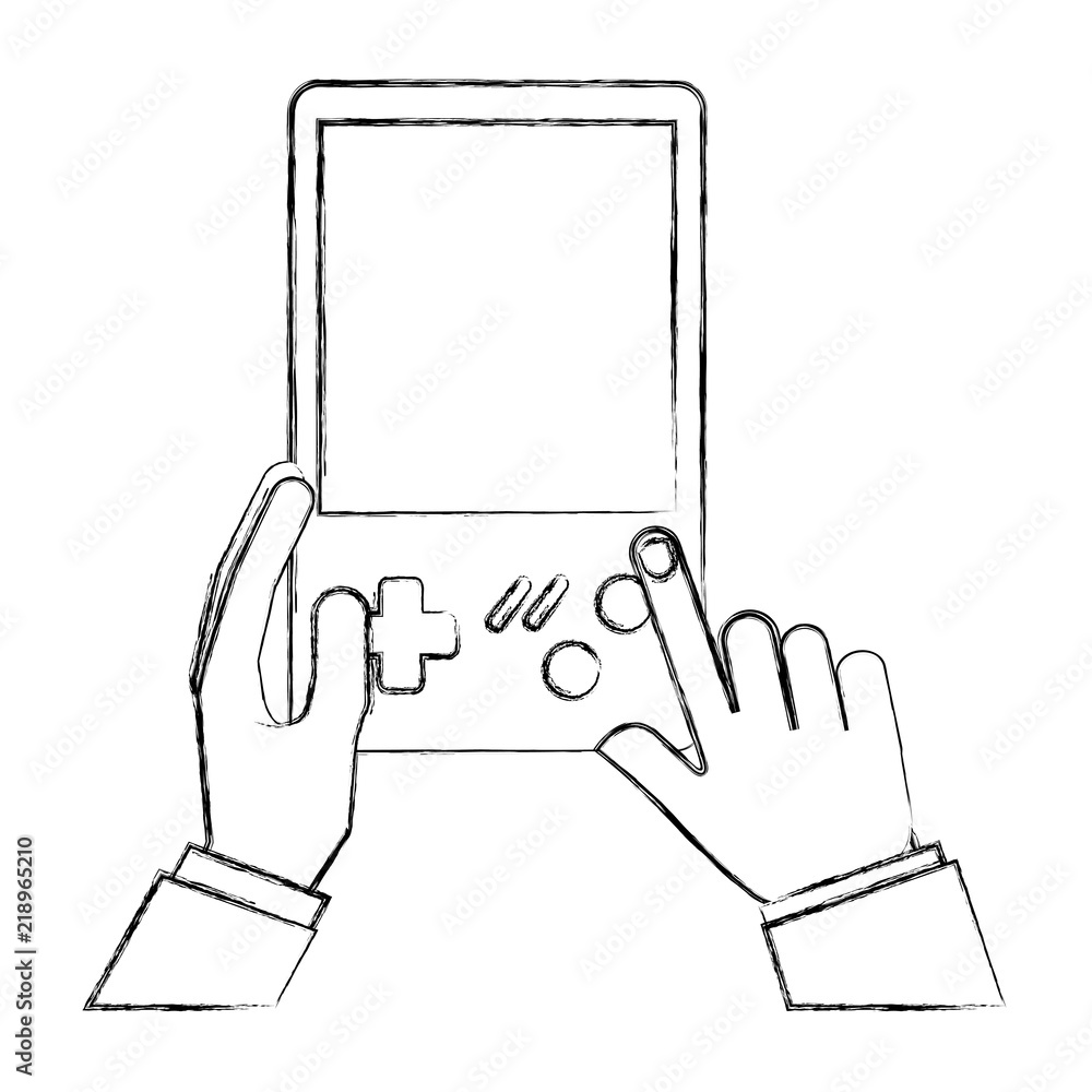 Poster hands with console video game retro portable