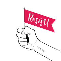 Clenched fist raised in the air holding a resist banner flag