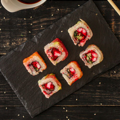 sushi rolls Fresh and delicious (portion of sushi) - Sushi menu. Japanese food. food background