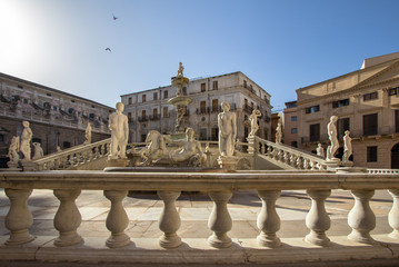 Fountain of shame on  Piazza Pretoria, Palermo, Italy