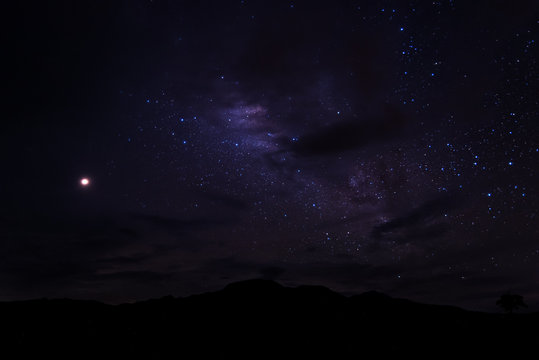 Night sky stars with milky way on mountain background