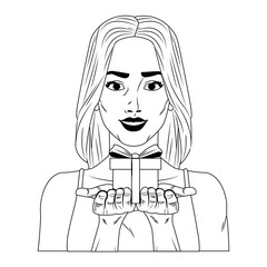 Woman holding giftbox pop art cartoon vector illustration graphic design