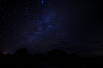 Night sky stars with milky way on mountain background