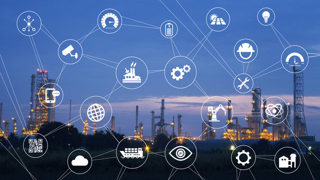  Industry icon pattern on industry background.