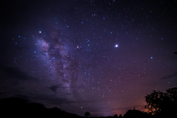 Night sky stars with milky way on mountain background