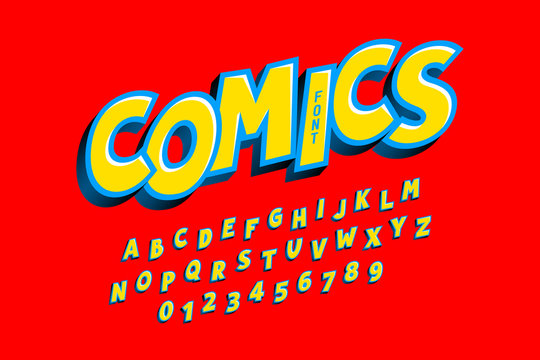 Comics style font, alphabet letters and numbers