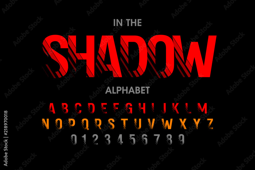 Fototapete modern font with shadow effect, alphabet letters and numbers