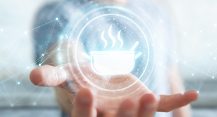 Businessman using application to order home made food online 3D rendering