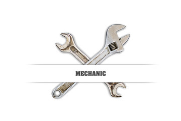 Set of tools, spanners on a white background. Inscription, Mechanic. Concept of profession.