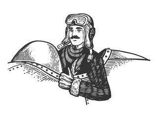 Pilot in plane engraving vector illustration © Oleksandr Pokusai