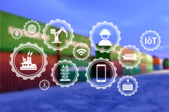 Industry icon pattern on container background. - Powered by Adobe