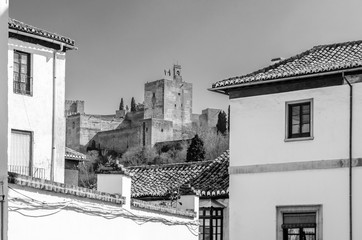 Black and white image of Granada architecture