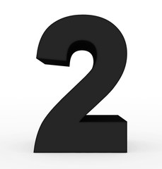 number 2 3d clean black isolated on white