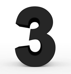number 3 3d clean black isolated on white