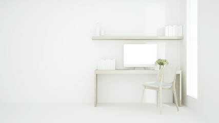 Study room white tone artwork for apartment or home office - Workplace in condominium or small office - White room for artwork business office - 3D Rendering