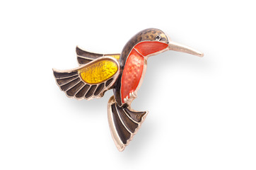 enamel brooch with Hummingbird isolated on white