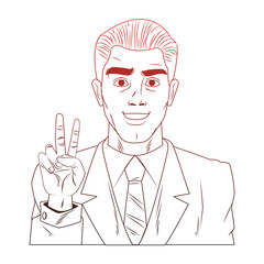 Businessman profile with peace hand sign pop art cartoon vector illustration graphic design icon