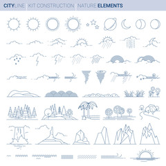 Line Vector Illustration Set. Nature Elements