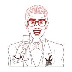 Groom with glasses and champagne cup pop art cartoon vector illustration graphic design icon