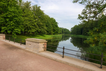 ST.PETERSBURG,  the Pond of the Grand cascade. Tsarskoye Selo is a former Russian residence of the...