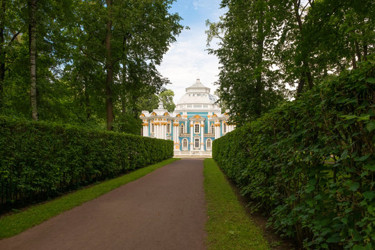 ST.PETERSBURG, RUSSIA - AUGUST 19, 2017: Pavilion Hermitage. Tsarskoye Selo is a former Russian residence of the imperial family and visiting nobility 24 km south from the center of St. Petersburg