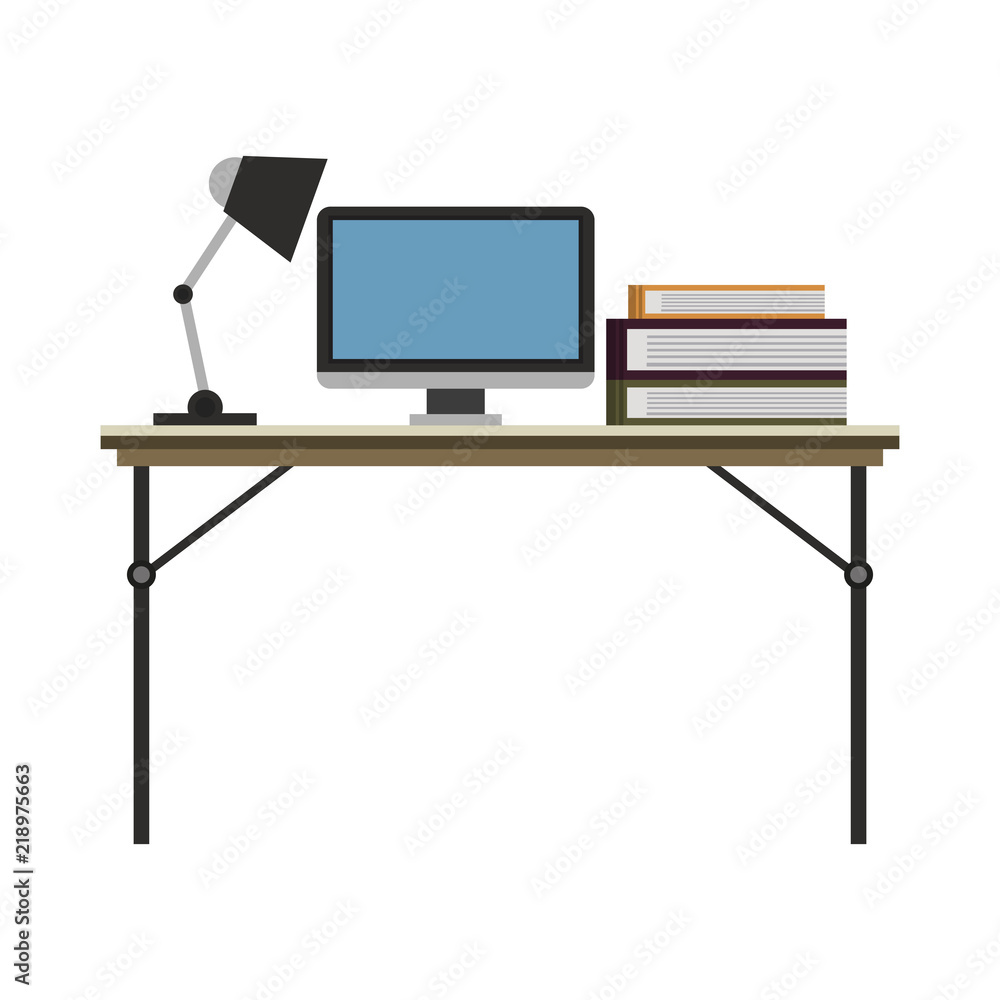 Poster office with computer and elements vector illustration graphic design