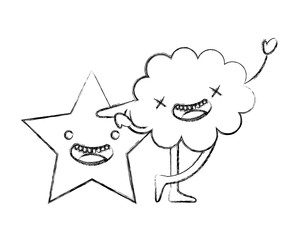 kawaii cloud and star cartoon comic