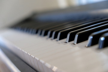Piano Keyboard keys close up view at an angle