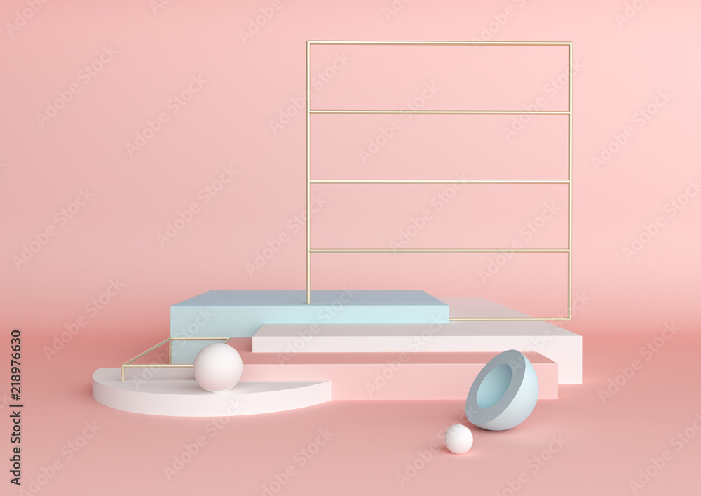 Poster 3d rendering abstract composition. geometric shapes on pink background for product presentation or m