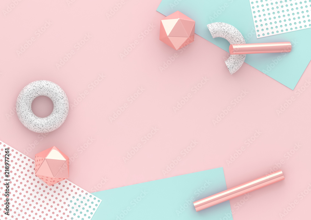 Poster 3d render chaotic composition with geometric elements.
