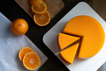 Close up of orange cake  on the table