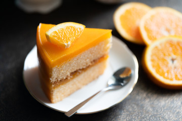 Close up of orange cake  on the table
