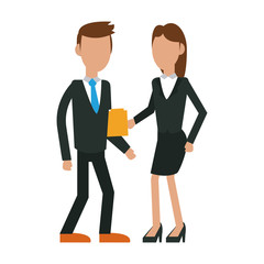 Businessman and businesswoman team with document vector illustration graphic design