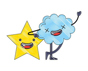 kawaii cloud and star cartoon comic