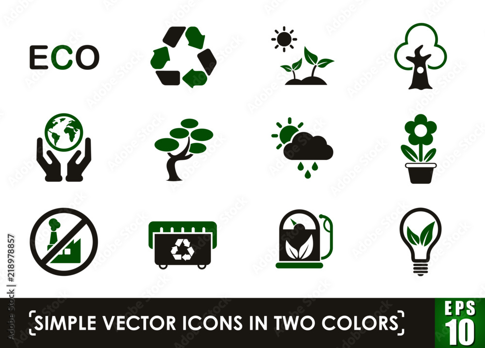 Poster ecology simple vector icons in two colors
