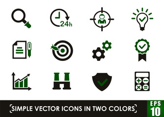 data analytics simple vector icons in two colors