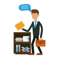 Businessman with folder and briefcase at office vector illustration graphic design