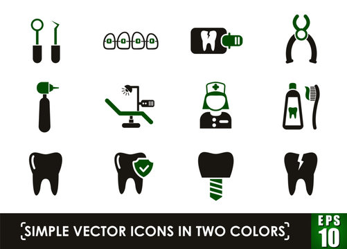 dental simple vector icons in two colors