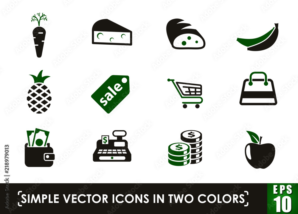 Poster grocery store simple vector icons in two colors