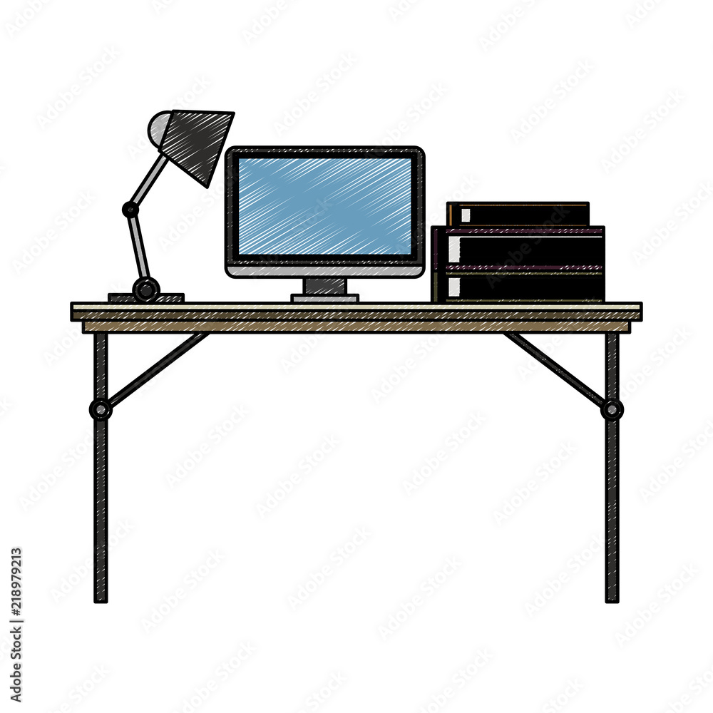 Poster office with computer and elements vector illustration graphic design
