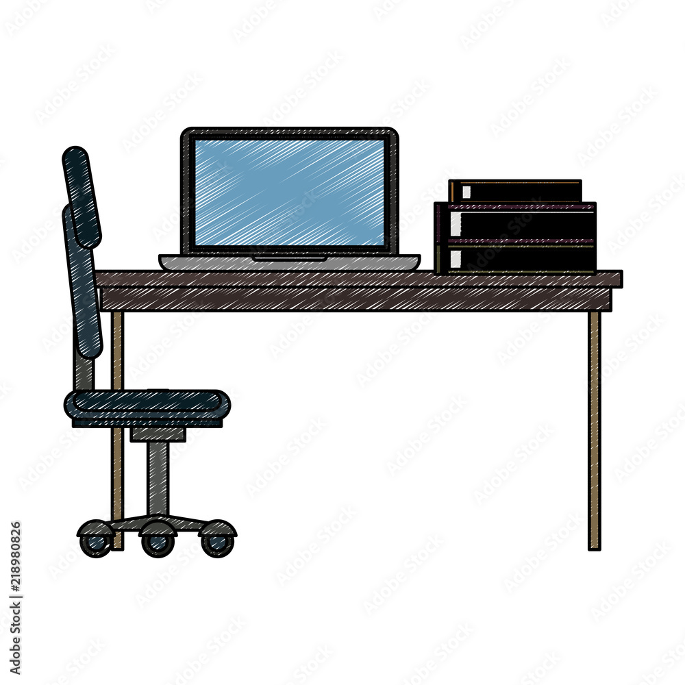 Aufkleber office with computer and elements vector illustration graphic design